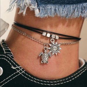 Tortoise Charm Layered Anklet